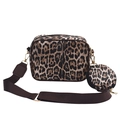 Sac bandoulière léopard avec large sangle et petit porte-monnaie rond amovible - Beige
