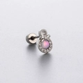 Pink oval zircon heart butterfly stud earring with silver titanium steel screw back - Pink Oval Gemstone with Bow Style (A108-3#)