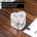 Heart-shaped glass jewelry jar with bow lid and ribbed texture, 7x7x6.7cm size - Heart Bowknot Jewelry Box