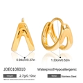 Vista detallada de pendientes de aro bicolor en acero con dimensiones y peso exactos - Pendiente en V de Acero Inoxidable Dorado (JDE0108010)