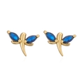 Detailed view of golden dragonfly stud earrings with elegant marquise-cut blue gemstones - Gold Blue Zircon Dragonfly