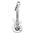 Silver-finished guitar-shaped alloy pendant charm for DIY jewelry and necklaces - 1Pc Guitar 12x31mm