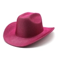Cappello da cowboy glitterato rosa vivace con tesa larga per feste e decorazioni festive - M (56-58cm) / Rosa Rosso
