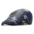 Detail of breathable mesh camouflage flat cap with adjustable metal buckle on side - 56-59cm / Gray