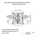 Princess cut 5.0CT moissanite ring in S925 sterling silver with white gold plating - US 7 / Ring Only