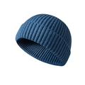 Blue ribbed knit beanie hat in hip hop style with a warm short brimless dock worker fit - One Size / Ink Blue