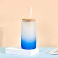 12oz Sublimations-Glasbecher mit Bambusdeckel und blauem Frosting-Farbverlauf - 16OZ Einschichtig Blau Farbverlauf