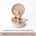 Mini round coral pink travel jewelry box with zip closure and internal organizers - Small / Coral Pink