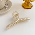 Elegante pinza per capelli in metallo dorato con perle finte e design ad arco incrociato - Stile Perla / Oro