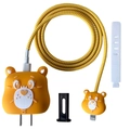 Yellow Care Bears style charger protector kit with silicone bear cover and spiral cable wrap - Orange Bear / Five-Piece Set