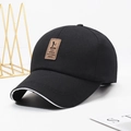 Classic black cotton baseball cap with white sandwich brim and brown leather patch - Adjustable / Black with White Brim