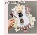 Lot de pinces à cheveux couleurs Morandi aux styles mats floraux et géométriques pour femme - Thé au Lait à la Perle Lot de 8