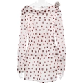 Elegante witte chiffon polkadot jurk met lange mouwen en een bloemdetail op de schouder - S / Rood met stippen