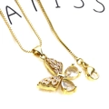 Gold butterfly pendant necklace with cubic zirconia and pear-shaped stones on box chain - Clear Butterfly Necklace Set (Style 3)