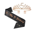 Détail couronne cristal or rose numéro 5 et écharpe d'anniversaire noire à paillettes - Ensemble 5ème Anniversaire (Noir)