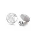 Silver round stainless steel stud earrings with shimmering clear crystal cluster inlay - Micro Pave Round Stud Earrings (KE55482-Z) / Silver