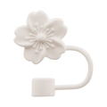 Creamy white cherry blossom silicone straw cover cap compatible with 10mm tumblers - Peach Blossom Khaki