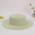 Flat top boater hat in beige woven texture with subtle metallic sheen for summer - One Size / Beige