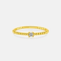 Macro shot of 925 silver gold plated ring with a sparkling single diamond and beaded band - Mmr208 (18k Gold) / Size 6