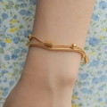 Bracelet double chaîne serpent dorée avec billes métalliques pour un style hip-hop épuré - 1-14