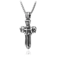 Retro steel skull dagger pendant necklace with antique metal finish on white background - Crown Skull Sword Style