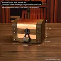 Vintage style wooden jewelry storage box with bronze finish and a 3-digit combination lock - Imitation Copper Storage Box - Distressed Yellow Finish + Combination Lock (6 Pieces)