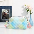 Women's gradient tie-dye shoulder bag with quilted pattern and adjustable wide strap - Blue