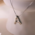 Polished silver bubble initial A pendant necklace with a durable box chain for women - Letter A - Silver