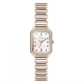 Elegant rose gold square watch for women with mother-of-pearl dial and diamond bezel - Rose Gold Hollow Steel Band