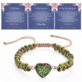 Macro detail of handmade heart-shaped emperor stone bracelet with message cards - Green Textured Heart Style (Style-3)