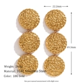 18K goud vergulde 316L roestvrijstalen oorbellen met drie gehamerde ronde schijven - Beat Pattern Drie Ronde Oorbellen - Goud