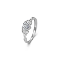S925 silver ring featuring heart-shaped zircon and Celtic knot band design - White Zirconia