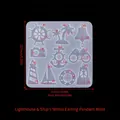 Marine theme silicone resin mold for nautical earrings and charms with lighthouse and anchor - Lighthouse and Anchor Earring Pendant Mold ED#75