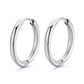 Minimalist silver hoop earrings with polished metallic finish on a white background - 12mm Pair