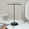 Black metal T-stand jewelry display with hexagonal marble base for necklace storage - Black Frame-Black Base