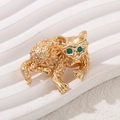 Elegant gold-tone kitten brooch with brushed fur texture and deep green gem eyes - Matte Texture Kitten (DW0797) / Gold