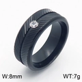 Men's 8mm black stainless steel ring with textured feather pattern and single zircon - US 8 / Black