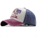 Vintage gewassen baseballpet met tropische graffiti-print en distressed gerafelde rand - Verstelbaar / Wijnrood (JX-B506)