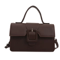 Chocolate brown faux leather crossbody square bag with oversized buckle detail - Brown