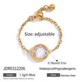 Detail of adjustable 18K gold stainless steel chain ring with round zircon stone - Single White Stone Style (JDR0312206)