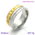 Two-tone stainless steel spinning ring with gold studs and zircon inlays, 8mm width - US 6 / Gold Rivet Crystal Spinner Ring (KR86571-K)