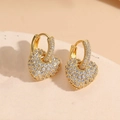 Orecchini a cuore dorati con zirconi micro-pavé e chiusura a U per donna - Zirconia Cuore / Oro