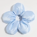 Detail of light blue satin oversized flower hair tie with soft 3D petal texture - Blue (Approx. 18cm)