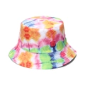 Detail of colorful rainbow tie-dye bucket hat showing cotton fabric and stitching texture - Rainbow Tie-dye