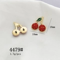 Red enamel cherry charm with gold alloy edges, size 18mm x 18mm, weight 1.7g - 4479# Large Cherry