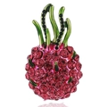 Creative dragon fruit brooch with pink crystals and green metal leaves for women - Dragon Fruit B07912