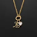 14K gold stainless steel necklace with heart gem and artistic LB initial pendant. - Letter L(XNL0085)