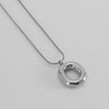 Polished silver bubble oval pendant necklace with sleek stainless steel snake chain - Letter O [Steel]