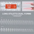 Maattabel voor 256 stuks lange stiletto nagelvormen met 16 maten voor verlengingen - Long Stiletto Stijl (02) / 256 Stuks / Transparant