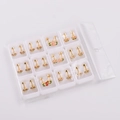 Golden cherry fruit stud earrings set in white packaging tray with colorful enamel - Multicolor